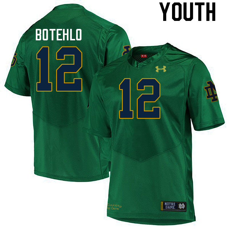 Youth #12 Jordan Botehlo Notre Dame Fighting Irish College Football Jerseys Stitched-Green